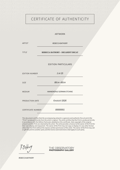 Rebecca Bathory – Decadent Decay — Certificate of Authenticity